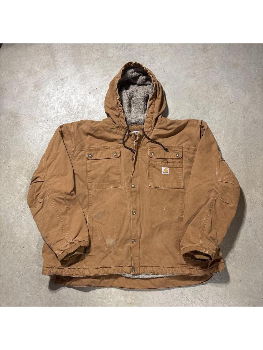 Carhartt 103826 Brown Duck Sherpa Lined Hooded Work Jacket Mens 4XL
